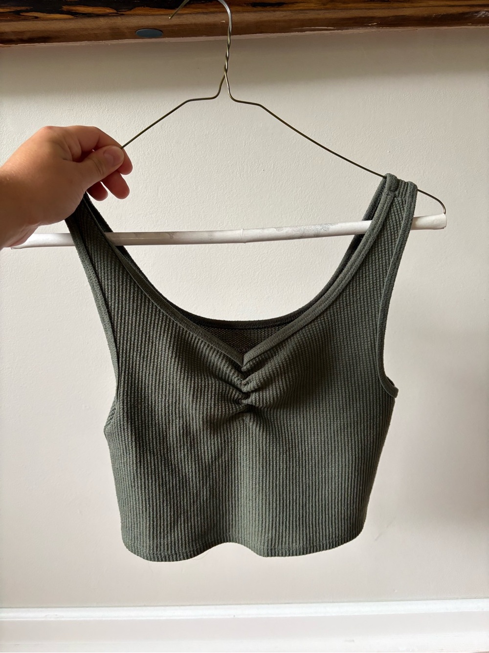 American Eagle Outfitters Olive Ribbed Cropped Tank